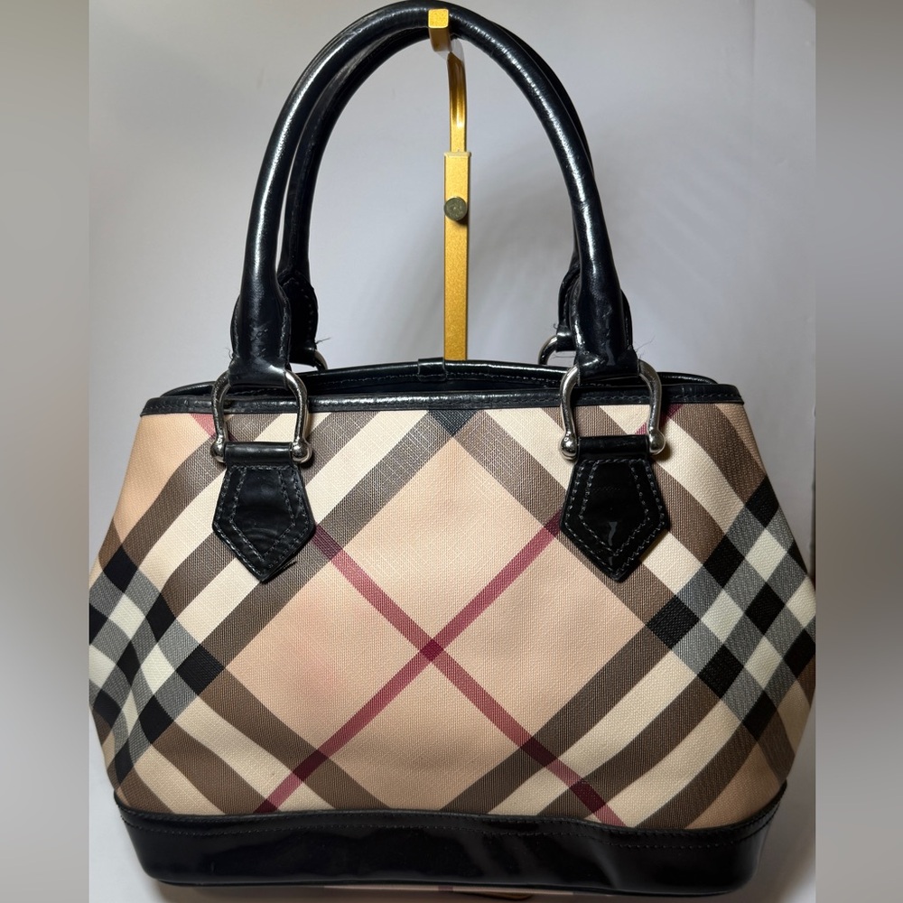BURBERRY NOVA Check Handbag - Black and Tan